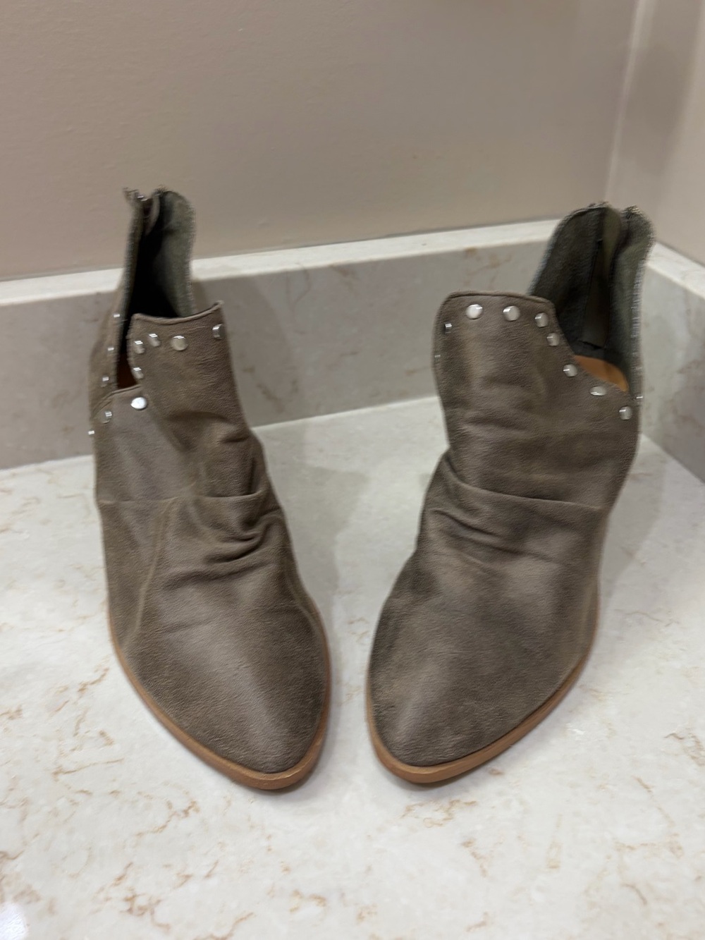 Report Taupe Suede Studded Ankle Booties